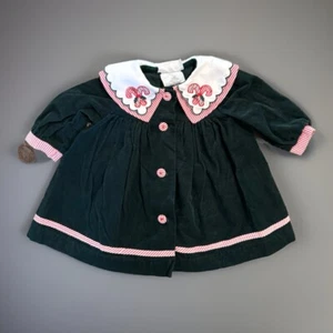 Vtg Bonnie Baby NY Dress 6-9 Month Dark Green Corduroy Christmas Candy Cane - Picture 1 of 12