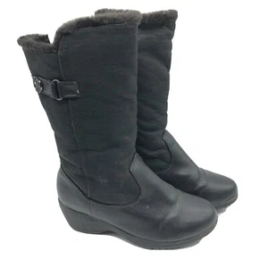 Khombu Womens Snowflake2 Winter Boots Faux Fur Lined Wedge Heel Zipper Black 8 - Picture 1 of 9