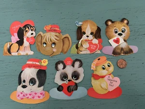 Vintage Valentine Card Lot Hallmark 70's 7 Animals Unused No Envelopes CUTE! - Picture 1 of 1