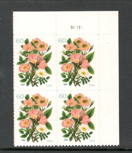 Sc # 3837 ~ Plate # Block ~ 60 cent Garden Blossoms Botanical Flowers Issue - Picture 1 of 1