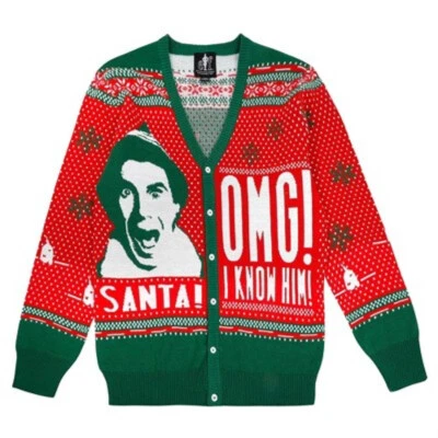 NEW Men's Elf Full Sleeve Cardigan BUDDY Will Ferrell Holiday Sweater Christmas - Imagem 1 de 3