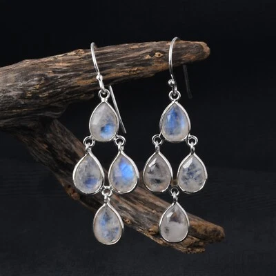 Pendientes araña de plata de ley 925 con piedra lunar para mujer joyería de boda regalo Foto 1 de 4