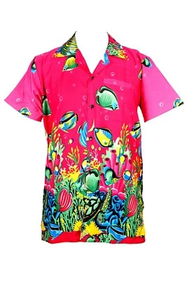 CAMISA HAWAIANA PARA HOMBRE CIERVO PLAYA HAWAII ALOHA VERANO VACACIONES ELEGANTE PESCADO ROSA Foto 1 de 2