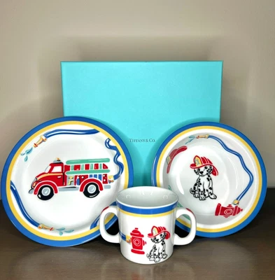 Tiffany & Co Corpo de Bombeiros Dalmácia 2005 Taça Tigela Prato 3 Peças Conjunto com Caixa - Imagem 1 de 4