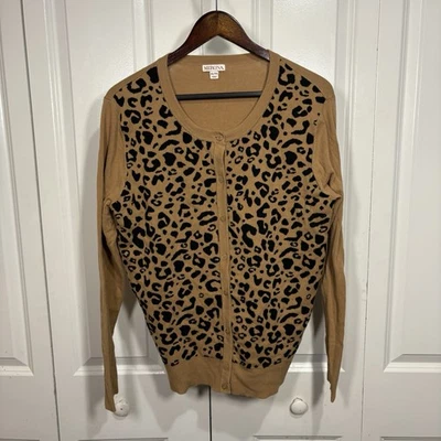 Cárdigan Suéter Merona Para Mujer XL Tostado Leopardo Estampado Animal Boho Capas de Otoño Foto 1 de 4
