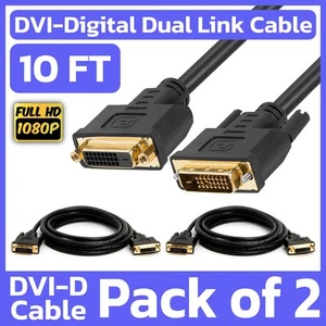 2 Pack DVI Extension Cable 10 Feet DVI-D Dual Link Male to Female Cable Extender - Picture 1 of 6