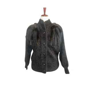 Vintage Christine Phillipe Angora Button-Up Jacket | Faux Fur | Braid Detail | M - Picture 1 of 13