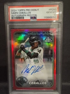 2024 Topps Chrome Pro Debut Baseball Sabin Ceballos Auto Red Foil - /10 PSA 10! - Picture 1 of 2