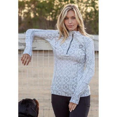 NUEVO CON ETIQUETAS Camisa Good Rider Glam Deporte Show Estampado Copo de Nieve S Cuarto Cremallera Top Caballos Foto 1 de 4