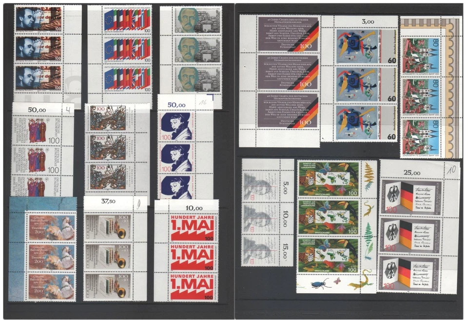 LOT#370k - GERMANY LOVELY COMMEMORATIVE SELECTION OF MARGINAL CORNER STRIPS; MNH - Image 1 of 3