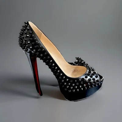 Zapatos de salón Christian Louboutin Bianca 140 mm punta abierta charol negro, talla 37/US7 Foto 1 de 4