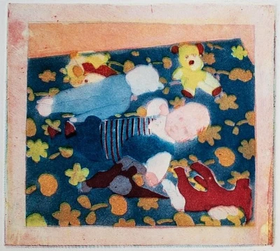 Helga Wirth Kinderporträt Baby Kunst Berlin signiert Farbaquatinta 1977 - Bild 1 von 2