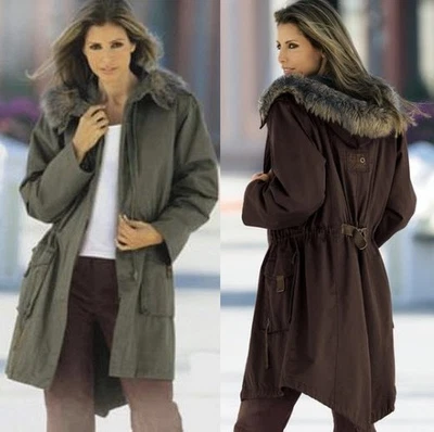 NEU: KHAKI WATTIERTER PARKA mit LEDERIMITAT und WEBPELZ 34/36 TOGETHER  *2977197 - Bild 1 von 3