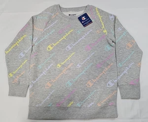 Champion Junior XL Sweatshirt - Light Gray with Multicolored All-Over Logo... - Picture 1 of 18