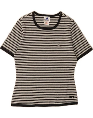 ADIDAS Womens T-Shirt Top UK 14 Medium Grey Striped Cotton EL13 - Image 1 of 3