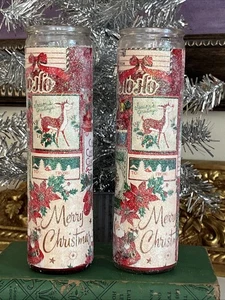 Par de velas de pilar esmeriladas de azúcar estilo vintage decoración nostálgica de Navidad - Imagen 1 de 4