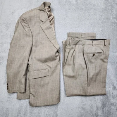 Jos A Bank Mens Suit 44S Brown Houndstooth 100% Wool Two Piece Jacket & Pants - Image 1 of 4