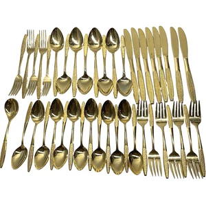 Vintage 50s Stanley Roberts Stainless Japan Leslie Pattern Golden Flatware - Picture 1 of 14