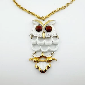 Vintage Owl Pendant Necklace Long Gold Chain Retro Statement Necklace - Picture 1 of 9