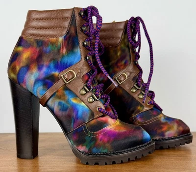 Botines Nicholas Kirkwood para Erdem multicolor teñidos de seda y cuero marrón nuevos sin caja Foto 1 de 4