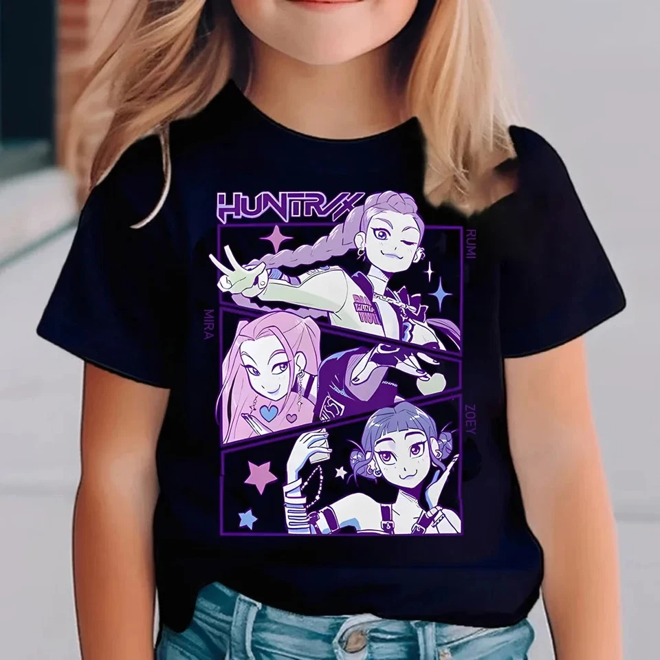 KPop Demon Hunters Kids T-Shirt Children's Shirt Cool Girls Top Tee Fans Gifts - Imagem 1 de 4