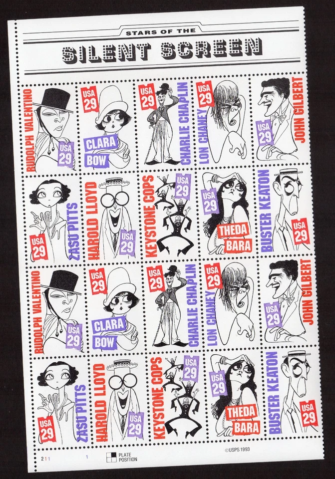 Scott #2828a Silent Screen Left Half Sheet of 20 Stamps - MNH - Image 1 of 1