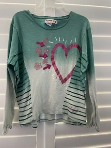Desigual Girls Green/Pink Heart 💜Long-Sleeve Top, Size 11/12 - Picture 1 of 7