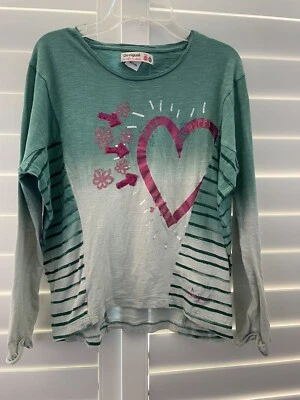 Desigual Girls Green/Pink Heart 💜Long-Sleeve Top, Size 11/12 - Image 1 of 4