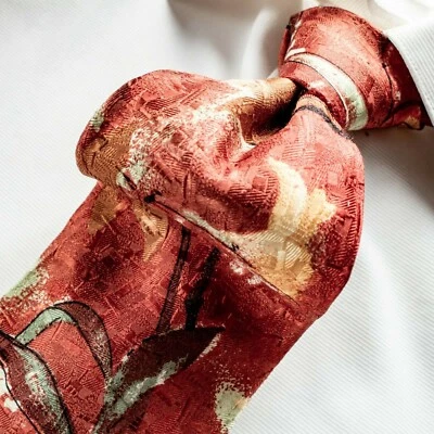 Corbata ERMENEGILDO ZEGNA Roja Cobre Amarilla Floral Seda 58"L x 3.75"W Foto 1 de 4