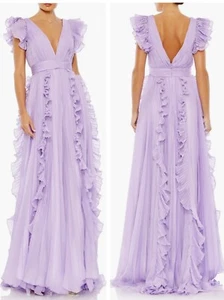 Mac Duggal Pleated Ruffle Cap Sleeve Chiffon Gown, Lilac Size 10 - Picture 1 of 5