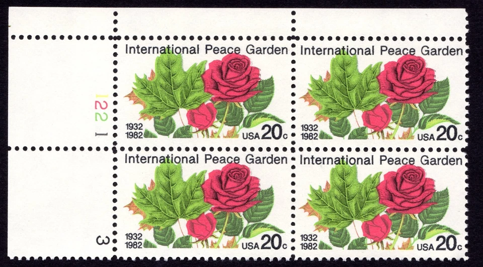 Scott #2014 Peace Garden Roses Plate Block of 4 Stamps - MNH P#1221-3 UL - Image 1 of 1