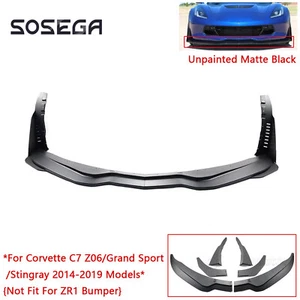 Matte Black For Corvette C7 Z06 Stingray STG 3 14-19丨Front Lip Splitter &Winglet - Picture 1 of 12