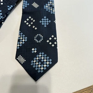 Cravatta cravatta uomo vintage Christian Dior retrò larga blu geometrica - Foto 1 di 5