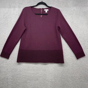 Kenar Womens Sweater Maroon Knit Long Sleeve Scoop Neck Zip Wool Size L - Picture 1 of 11