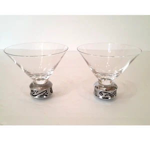 Lenox Spyro Martini Glasses, Pewter Metal Cast Base, 4 1/4" Tall, Set of 2 - Picture 1 of 8
