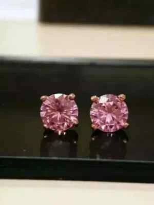 Women's 2Ct Round Lab Created Pink Sapphire Stud Earrings 14K Rose Gold Plated - Image 1 of 3
