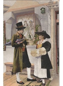 1919 arte in cartolina - coppia innamorati costume tipico Sud Tirolo - Picture 1 of 2