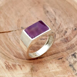 Anillo de amatista de plata de ley 925, anillo púrpura anillo para hombre, anillo hecho a mano talla 8 - Imagen 1 de 5