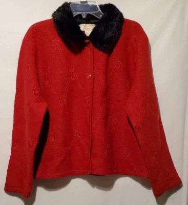 Suéter de Colección Tally Ho Lana Hervida Mujer Largo Rojo Bordado Cuello de Piel Sintética Foto 1 de 4