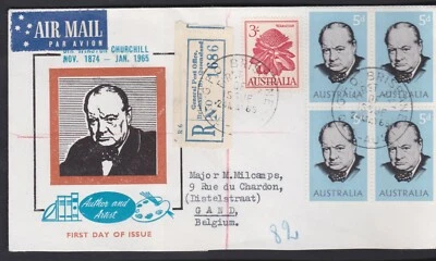 1965 4'8 Total Australia Winston Churchill Block, 3/- Waratah GPO Registered FDC - Image 1 of 3