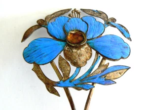 Pin de pelo pluma martín pescador dinastía Qing extra grande antiguo DE COLECCIÓN Tian-tsui點翠  - Imagen 1 de 3