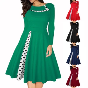 Abito donna primavera retrò elegante bavero personalità cuciture swing manica lunga - Foto 1 di 50