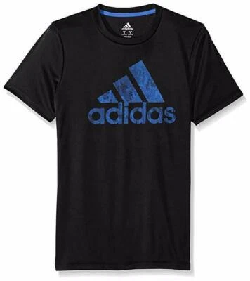 nNWT Little Boys Adidas Logo-Print Climalite T-Shirt Black/Blue Size 4 FREE SHIP - Image 1 of 2