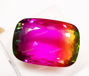 83 Ct Doublet Glass Stone Multi Color Tourmaline Cushion Stone Loose Gemstone - Picture 1 of 6