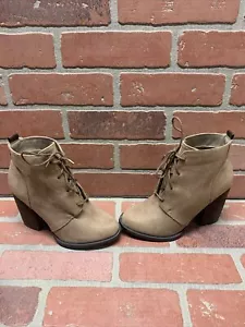 CALL IT SPRING Beige Suede Round Toe Lace Up Block Heel Ankle Boots Women’s 6.5 - Picture 1 of 9