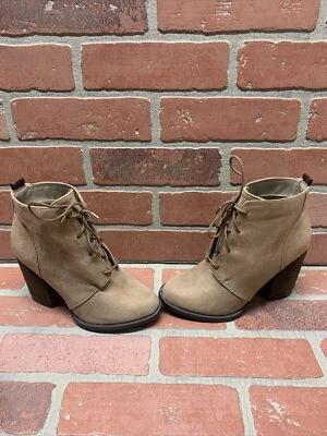 CALL IT SPRING Beige Suede Round Toe Lace Up Block Heel Ankle Boots Women’s 6.5 - Image 1 of 4