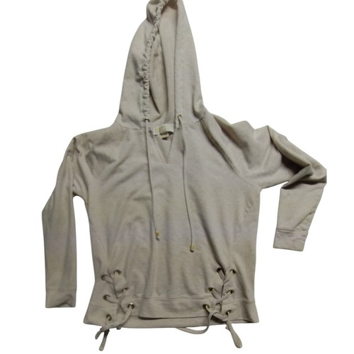 Felpa donna Michael Kors con cappuccio pullover stringato coulisse casual beige taglia M