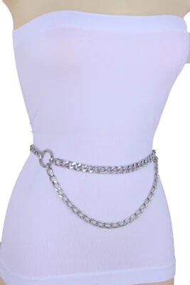 Cintura Accessorio Donna Argento Metallo Catena Anello Circolare Charm M L XL - Immagine 1 di 4
