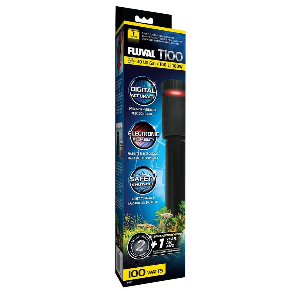T100 Fully Electronic Aquarium Heater (100 Watt) up to 30 Gallons - Fluval