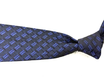 Gravata de seda Versace V2 feita na Itália meia-noite azul real tracejada de tafetá  - Imagem 1 de 4